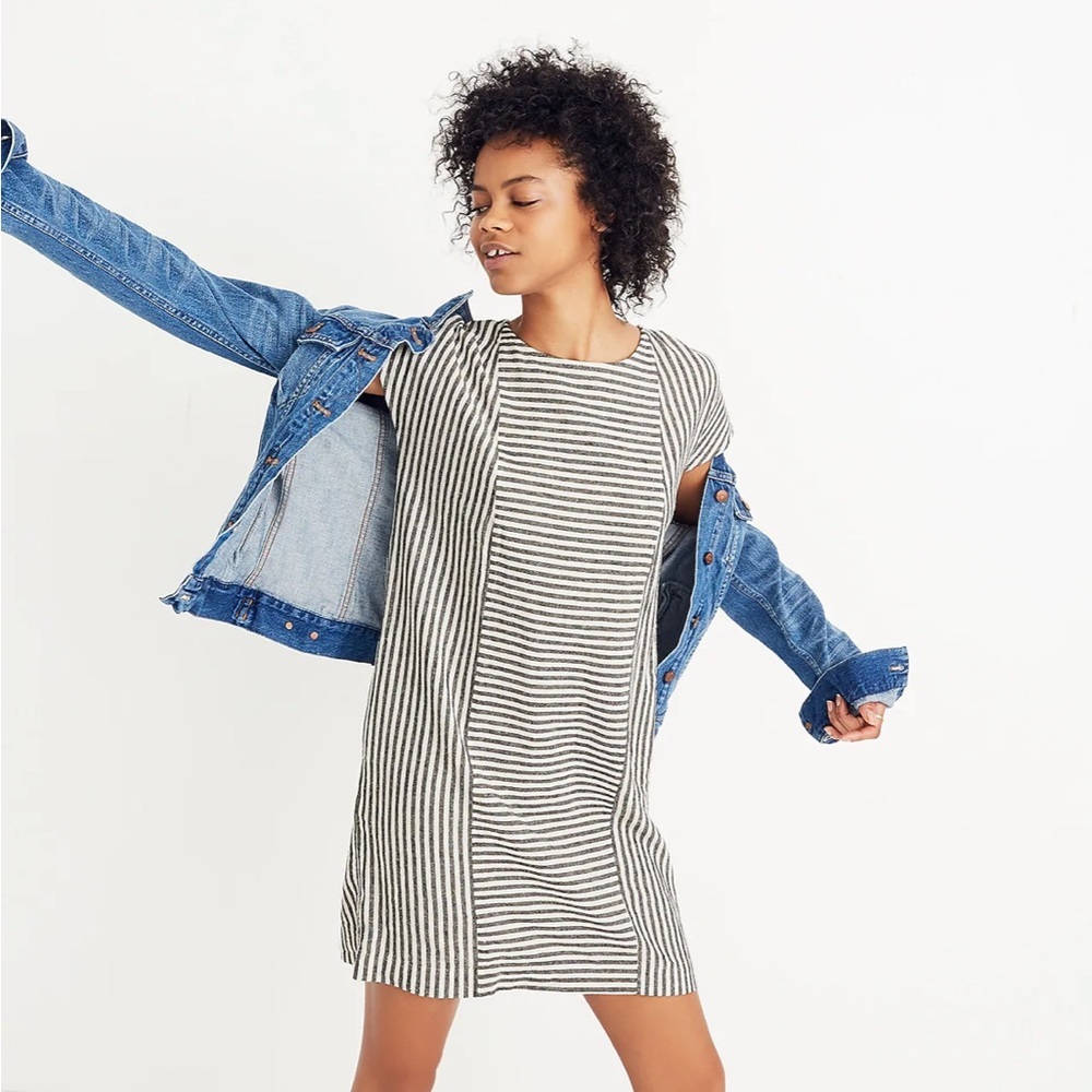 Madewell Black & White Striped Mini Shift Dress